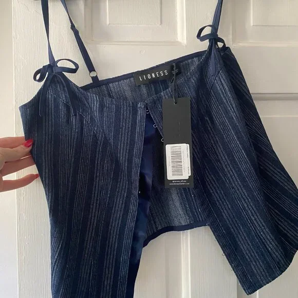 NWT LIONESS Fame Corset Navy Pinstripe - M - Picture 4 of 6